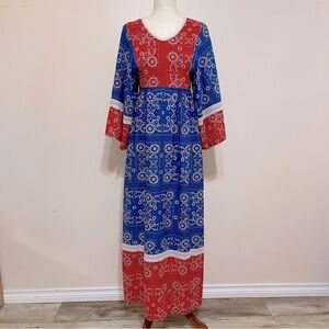 VINTAGE Miss Bierner 1970s Bandanna Midi Dress Size Small